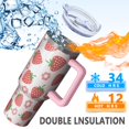 thumbnail image 2 of 40oz Stainless Steel Strawberry Tumbler Travel Cup Vacuum Insulated Flip Straw Lid Handle Leak Proof Gift for Him Her, 2 of 3