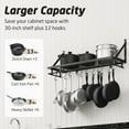thumbnail image 2 of 30-Inch Kitchen Pan Pot Rack Wall Mounted Hanging Storage Organizer Wall Shelf with Hooks Matte Black, 2 of 15