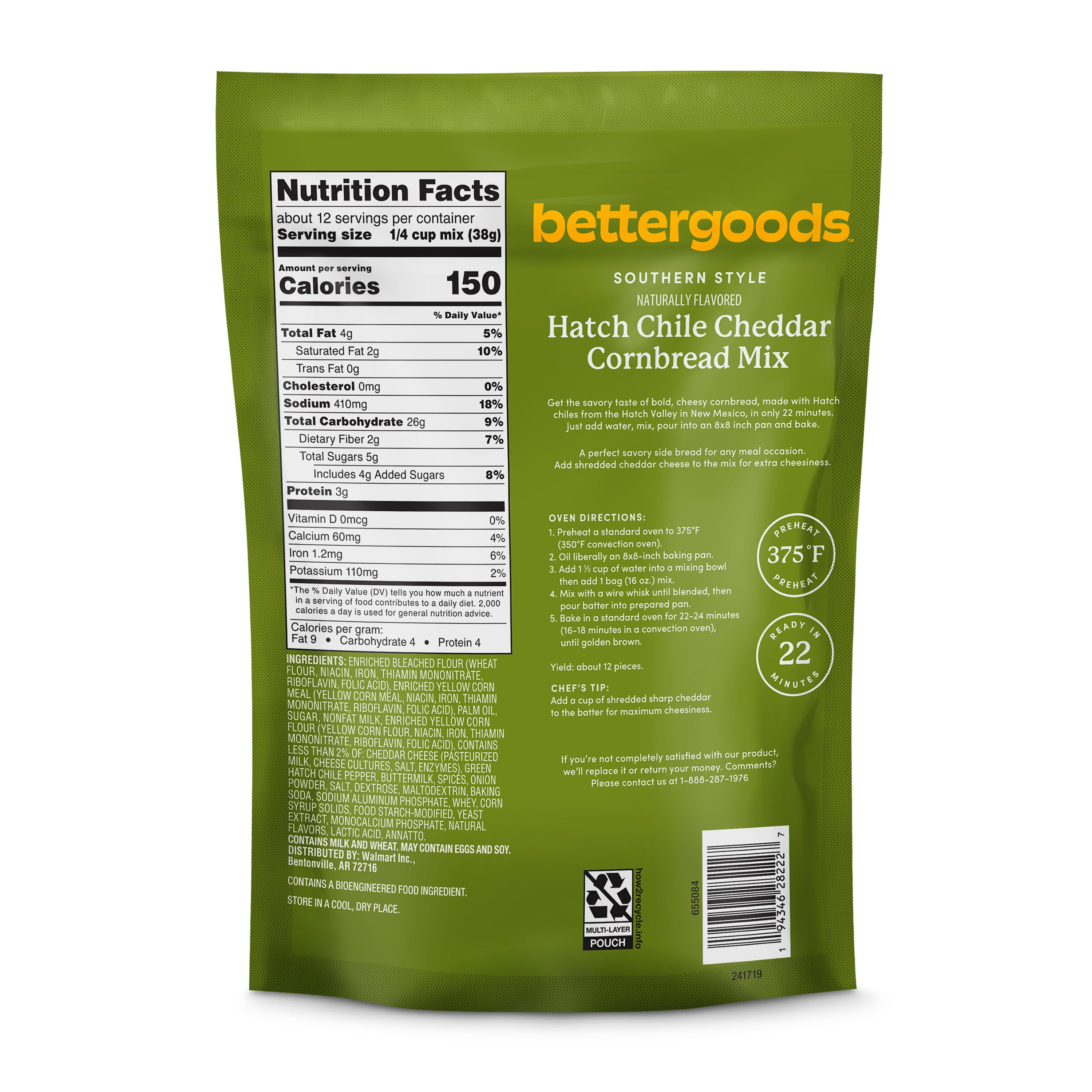 bettergoods Southern Style Hatch Chile Cheddar Cornbread Mix, 16 oz