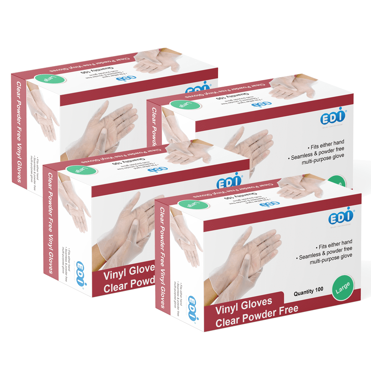 EDI Disposable Large Vinyl Gloves  - Powder-Free, Latex-Free 400