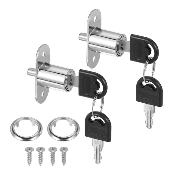 Push Plunger Lock with Keys & Screws & Locking Ring, Keyed Different for Window Barn Drawer Cabinet Garage 7/8"