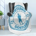 thumbnail image 4 of Scotland Soft Flannel Fleece Throw Blanket, Typography and Grunge Stamp with Man Silhouette Playing the Bagpipes, Cozy Plush for Indoor and Outdoor Use, 50" x 60", Sea Blue White, by Ambesonne, 4 of 5