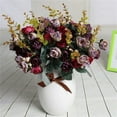 thumbnail image 4 of Fake Flowers Clearance! 7 Branch 21 Heads Artificial Flowers Bouquet Rose Wedding Home Decor Pack of 2 (Purple Coffee), 4 of 6