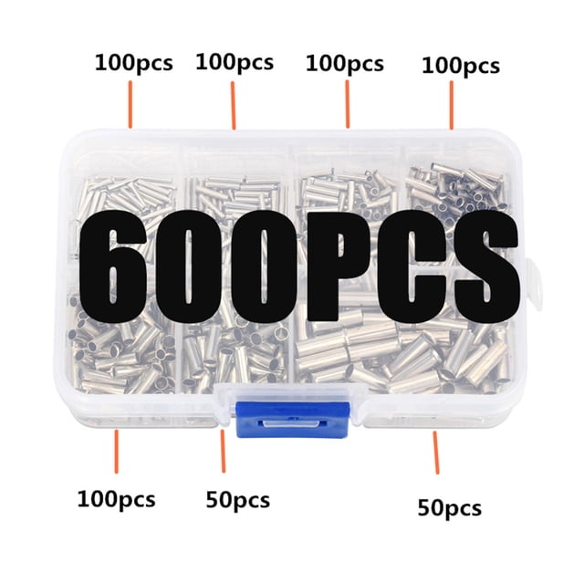 RV Kit de conectores a tope sin aislamiento de 600 piezas - Conectores a tope - Conectores de cable de engarce sin aislamiento - 24-8 AWG