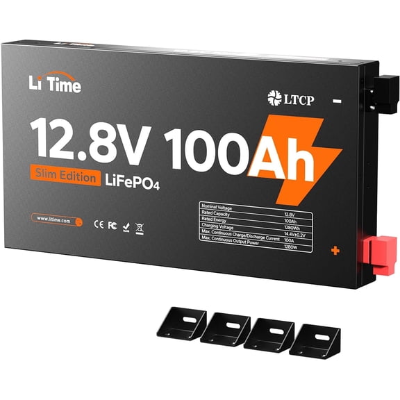 LiTime 12V 100Ah Slim Lithium LiFePO4 Battery, 2.36" Ultra-Thin Deep Cycle RV Battery, Low-Temp Protection, 100A BMS, Fit Vans, Trucks, Solar Systems, Marine