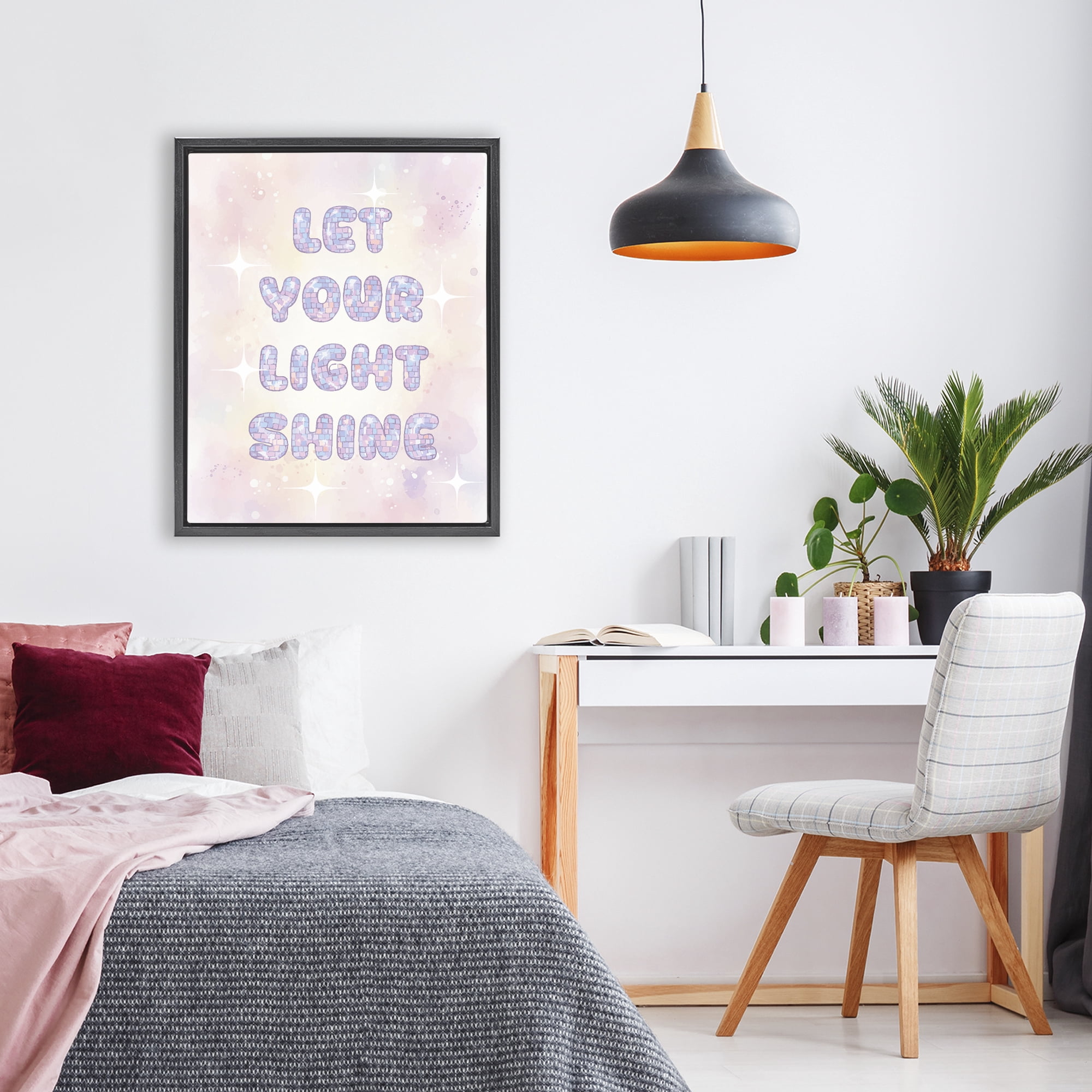 Stupell Industries Let Your Light Shine Pastels Black Framed Floater Canvas Wall Art, design by Lil' Rue
