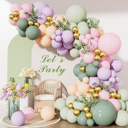 Fairy Balloon Arch Kit – 159PCS Pastel Pink Purple Dusty Blue Green Orange and Gold Balloons, for Fairtale Birthday, Shower, Spring Garden Tea Party, Wonderland Party Decor