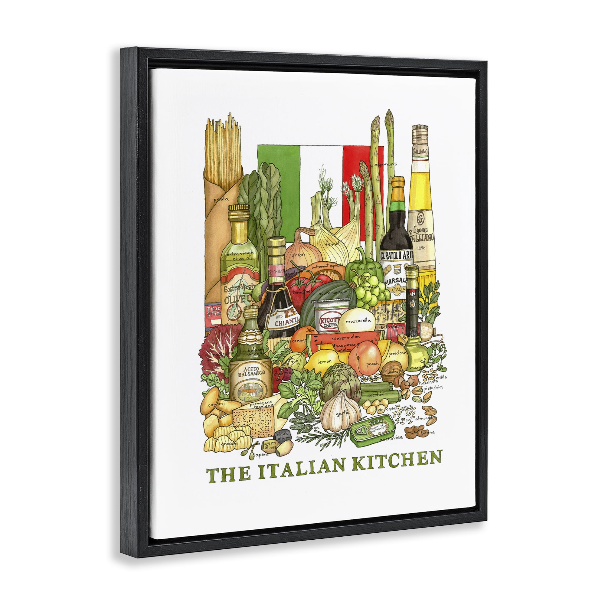 Stupell Industries Italian Kitchen and Food Black Framed Floater Canvas Wall Art, design by Nancy Overton