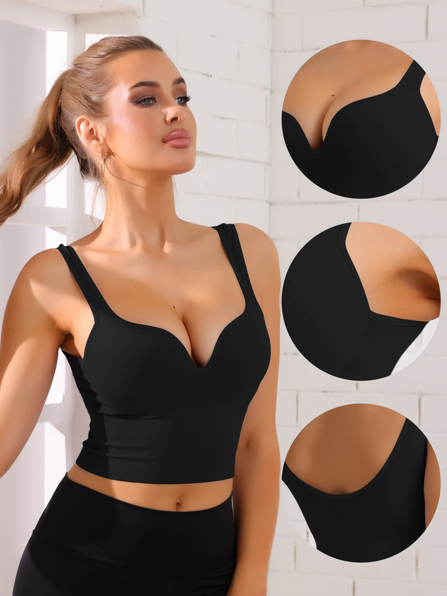 DARING DIVA WireFree Sports Bra Camisole Push-Up Underwear 2XL Black