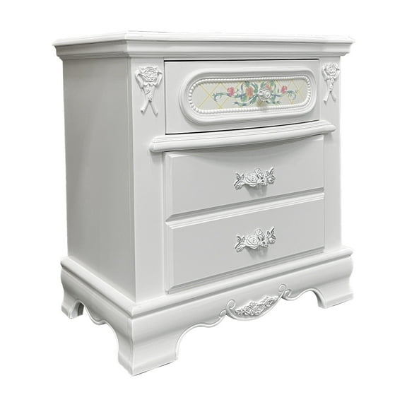 Newboti Furniture White 2-Drawer Nightstand with Floral Motifs 74695
