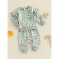 thumbnail image 3 of Suealasg Infant Baby Girls 2Pcs Fall Clothes 1T 2T 3T Toddler Girls Casual Autumn Outfits Long Sleeve Daisy Print Sweatshirt Elastic Waist Sweatpants, 3 of 7