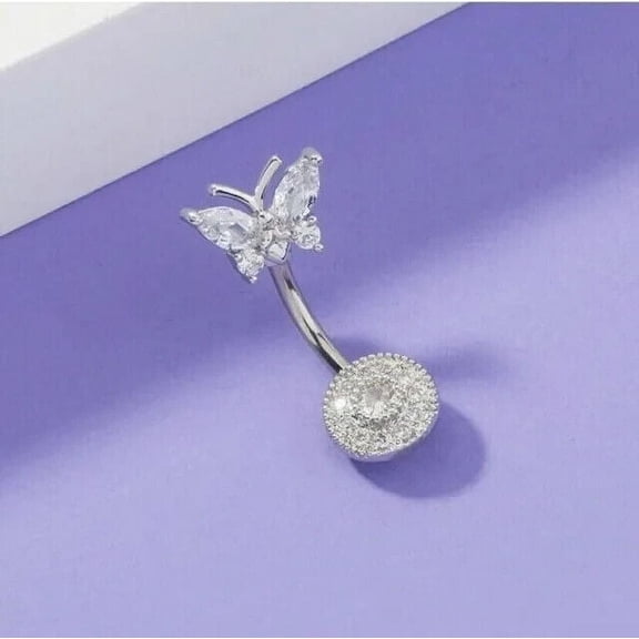2CT Round Cut Simulated Diamond Women's Gift Belly Button Novel Ring 14K White Gold Plated