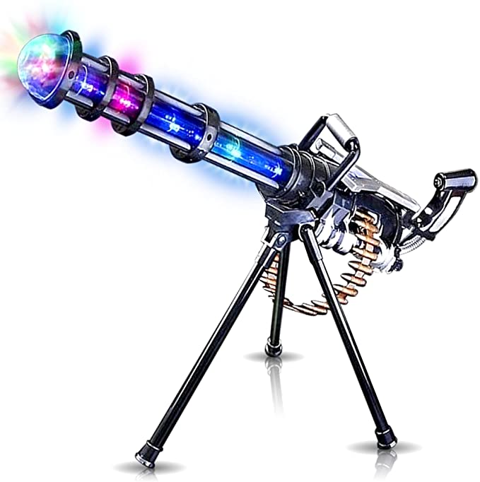 ArtCreativity Light Up Rotary Machine Toy Gun with Tripod Stand Rotating Barrel, LED and Sound
