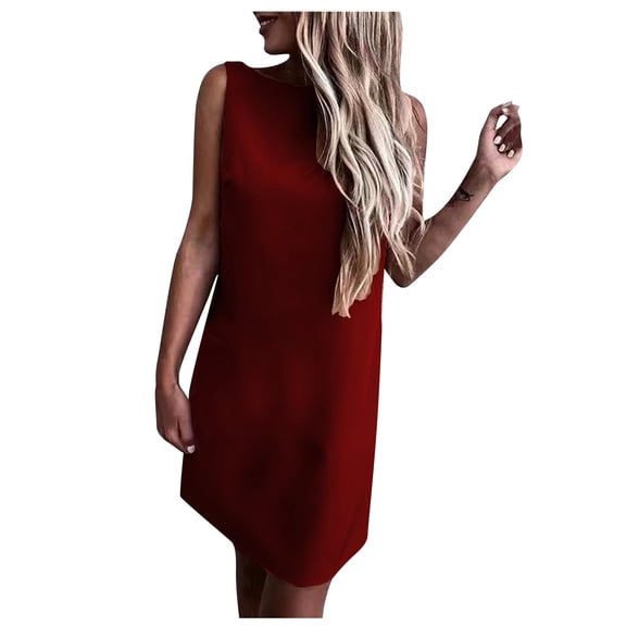 IROINNID Women's Sleeveless Shift Dress Round Neckline Fashion backless Comfy Casual Dress Solid Color Dress