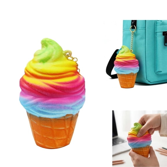 Rainbow Ice Cream Squeeze Toy Colorful Ice Cream Soft Novelty Squishy Fidget Toy Stress Relief Help for Kids Adults Relax Focus Autism ADHD Durable Sensory Toy Party Favors Stocking Stuffers