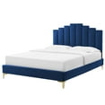 thumbnail image 1 of Platform Bed Frame, Queen Size, Velvet, Blue Navy, Modern Contemporary Urban Design, Bedroom Master Guest Suite, 1 of 10