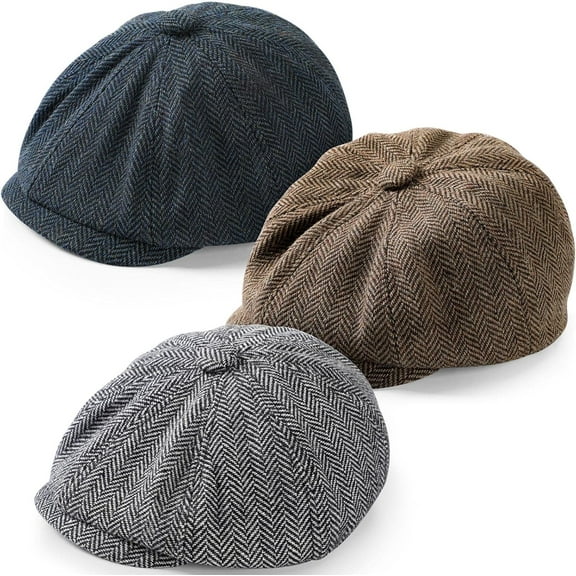 Lsupdaol 3 Packs Kids Boys Newsboy Cap Vintage Toddler Flat Tweed Beret Hat Baker Pageboy Cabbie Caps Newsies Driver Hats for 1-4 Years Old Kids, Navy Blue, Black, Khak