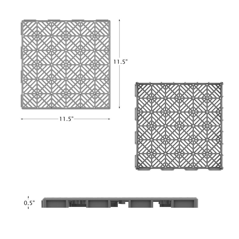 Pure Garden 11.5 in. x 11.5 in. Grey Outdoor Interlocking Diamond Pattern Polypropylene Patio and Deck Tiles (Set of 30) Pure Garden 11.5 in. x 11.5 in. Grey Outdoor Interlocking Diamond Pattern Polypropylene Patio and Deck Tiles (Set of 30)