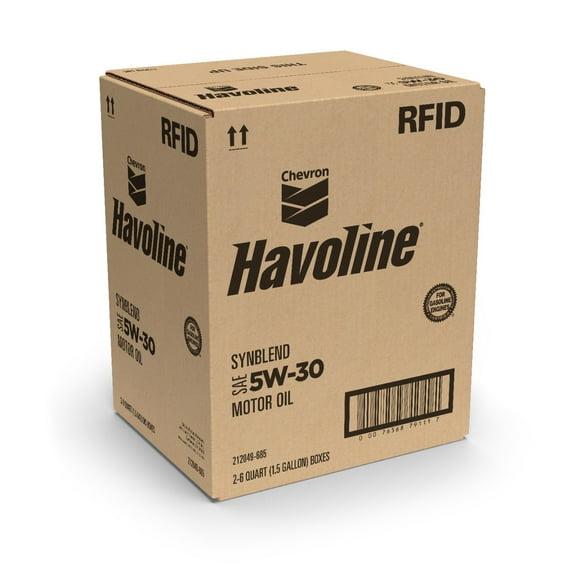 Chevron Havoline Synthetic Blend Motor Oil 5W-30, 6 Quart Smart Change Box Case (2-Pack)