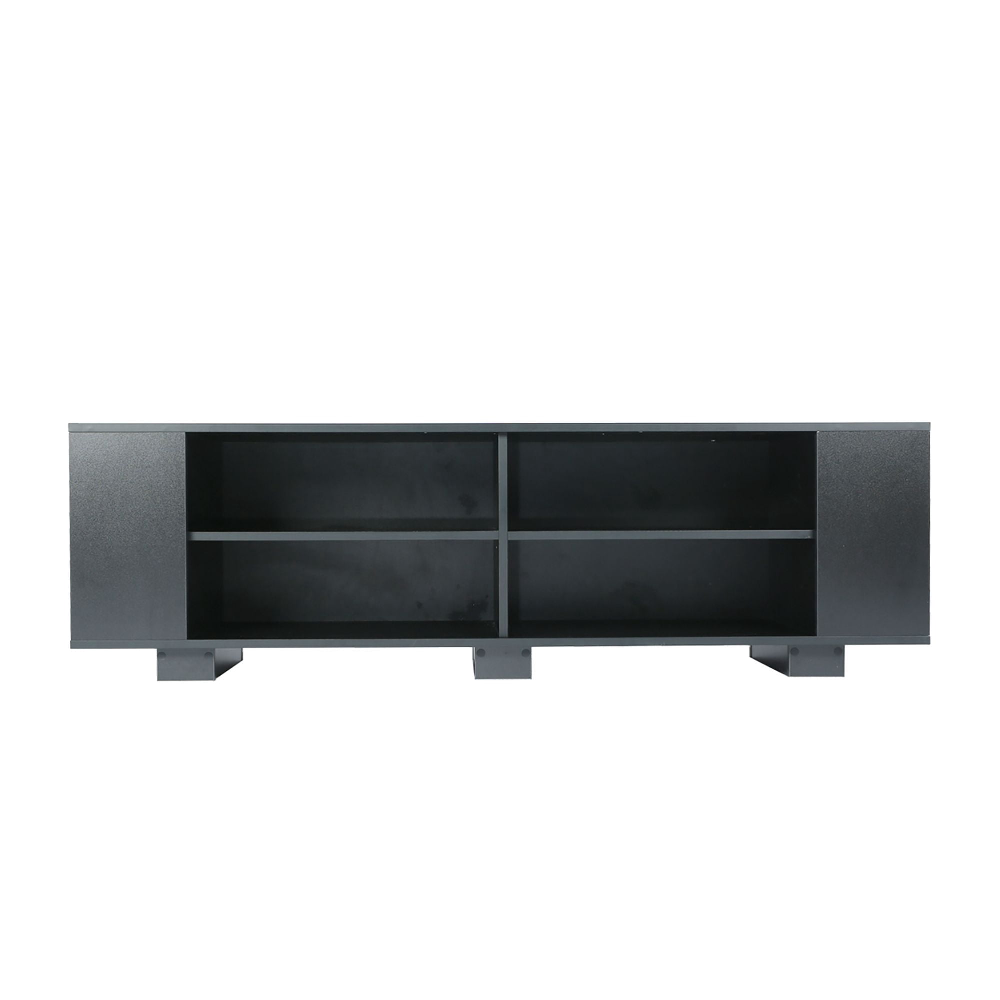 Momspeace Mid-Century TV Stand with 8 Open Storage Compartments, Vintage Media Console with Adjustable Shelves for TVs up to 65'' - Black