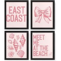 Aingg Coastal Room Beach Decor for Teen Girls Bedroom College Pink Dorm Wall Decor, Preppy Coastal Granddaughter Beachy Ocean Room Decor Wall Art, Coquette Seashell Bow Posters 4Pcs Unframed