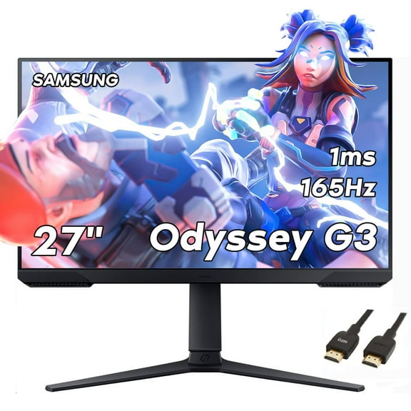 SAMSUNG 27" Odyssey G32A Series FHD Gaming Monitor, 165Hz, 1ms, VESA Mount Capability, Eye Saver Mode, Free-Sync Premium, Height Adjustable Screen, Black, with 5AVE HDMI Cable, Flat