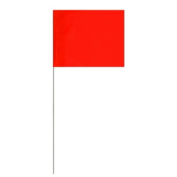 Marking Flags Fluorescent Red 4" X 5" Flag With 21" Wire Staff (100 Flags)