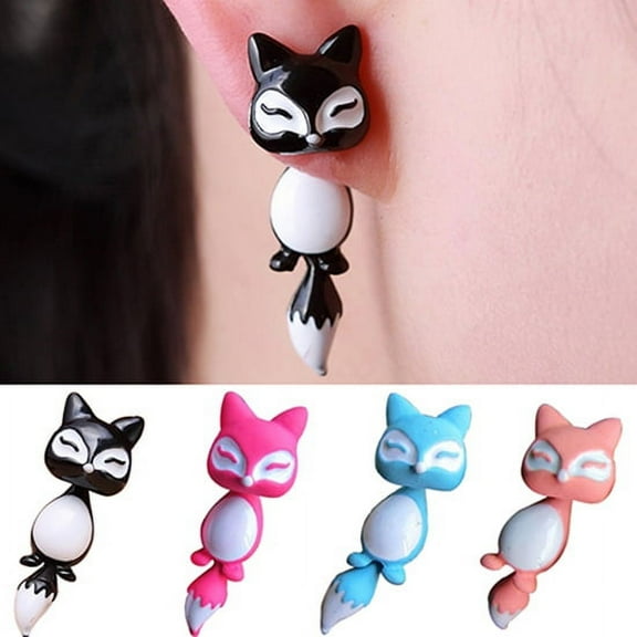 Jiaroswwei 1Pc Women's Chic Cute 3D Fox Ear Stud Gift Party Lovely Cartoon Animal Earring