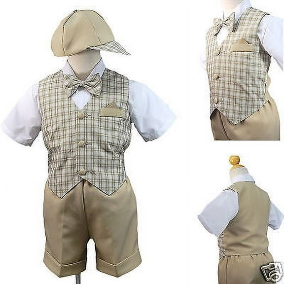New Khaki Eton Wedding Vest Shorts Suit 4 Boy Baby & Toddler 0-24M 2T 3T 4T