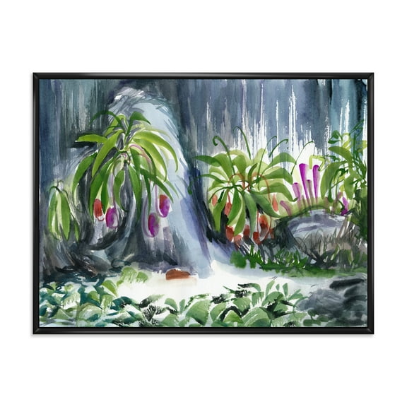Designart 'Abstract Tropical Plants Oasis' Farmhouse Framed Canvas Wall Art Print