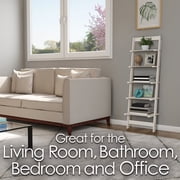 Lavish Home White Wooden 5-Tier Ladder Shelf for Narrow Storage, Ideal for Living Room, Kitchen, Bedroom, Bathroom, Office