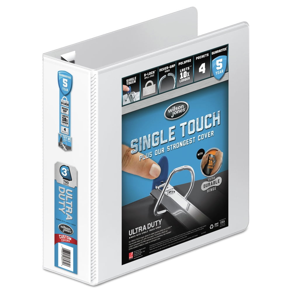 Wilson Jones W86630PP2 Ultra Heavy-Duty 3 Ring 3 in. Capacity 11 in. x 8.5 in. D-Ring View Binder with Extra-Durable Hinge - White