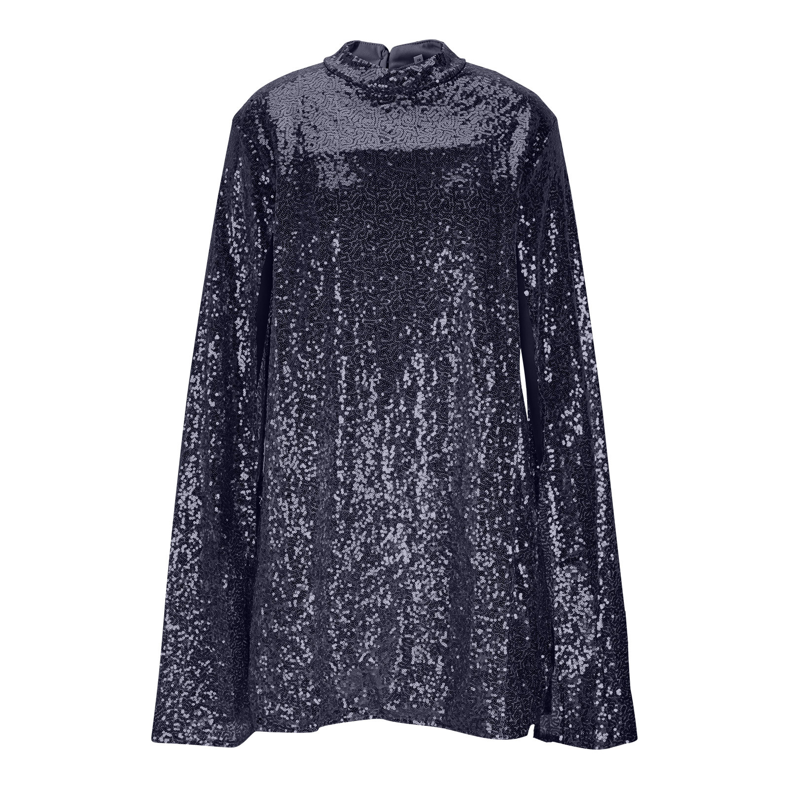 JGGSPWM Women's Sleeveless Solid Color Sequin Elegant Temperament Dress Long Sleeve Shiny Gold Cocktail Party Short Dress Blue M