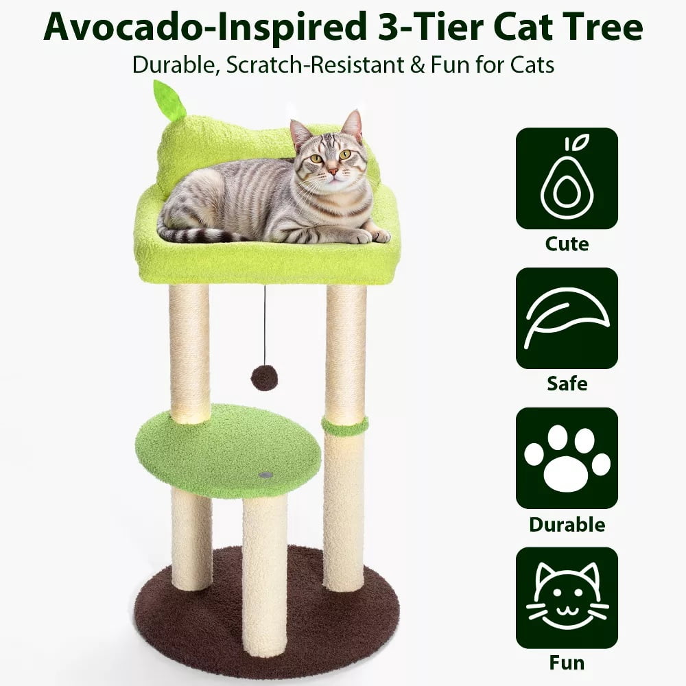 Fenbeli 32'' Cat Tree with Sisal Scratching Posts, Cat Tower for Indoor with Jump Platform, Cat Furniture Activity Center, Cyan