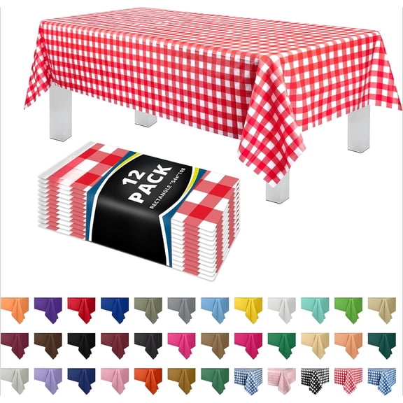 12 Pack Premium Disposable Plastic Tablecloth 84" Inch Decorative Round Table Cover - Lime Green