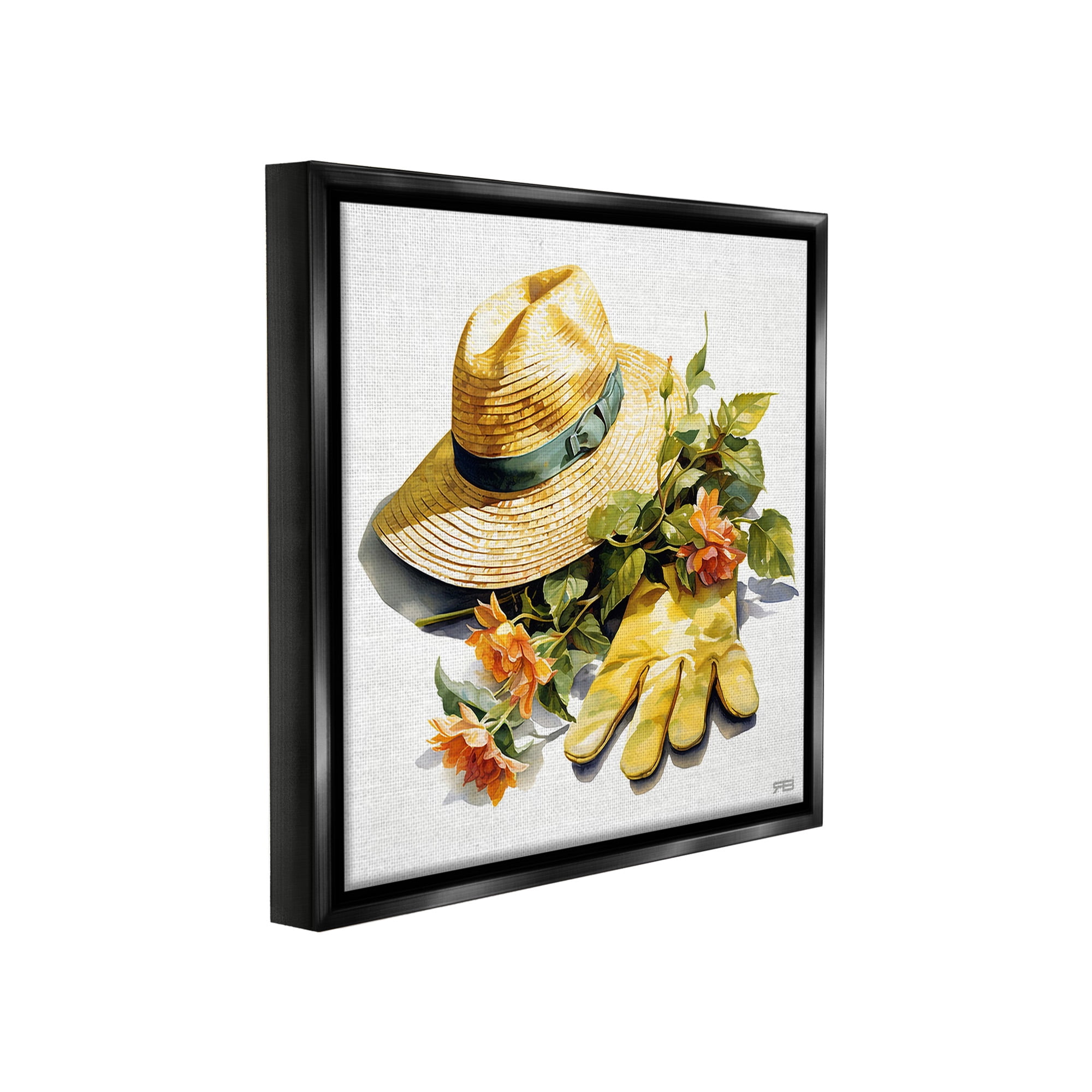 Stupell Industries Floral Gardening Gear Botanical & Floral Painting Black Floater Framed Canvas Art Print Wall Art, 18 x 18