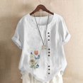 thumbnail image 2 of Túnica de Manga Corta Tops para las Mujeres Océano Pescado Impreso Blusa, Ropa Casual Ver Botón Arriba Camiseta, 2 of 7