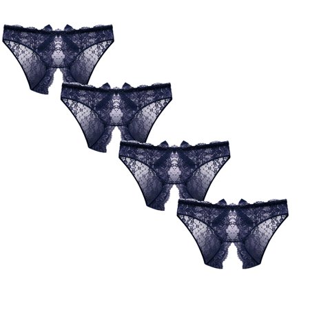 

Womens Underwear Brief Underpants Open Crotch Low Waist Lace Panties4PC