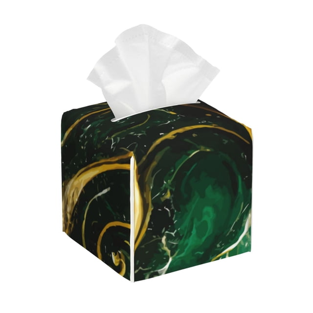 Fotbe Green Marble Porta Pañuelos Decorativo de Cuero, Caja Cuadrada Moderna para Pañuelos Faciales, Organizador y Dispensador 5x5x5''
