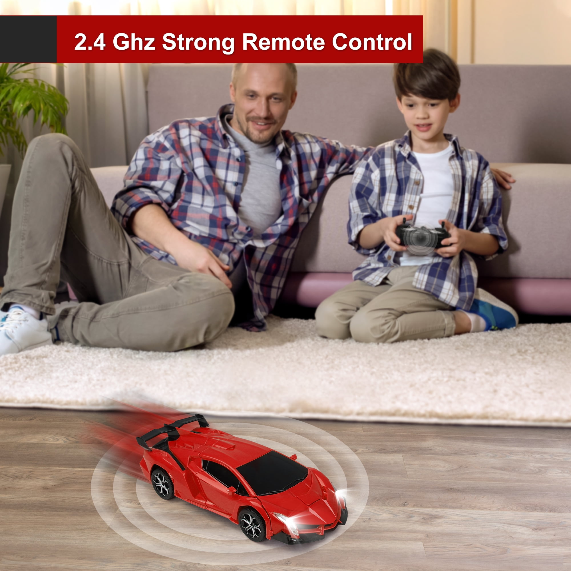 Carsky Remote Control Car,Transform Robot Toys 1:18 RC Cars for Kids,Red, 2.4Ghz 360°Rotating Stunt Race Car Toys for Kids Boys 5-8.