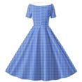 thumbnail image 5 of Afuyipoi Girls Vintage Plaid A-Line Dress (5-14 Years) Short Sleeve Turn-down Collar Button Down Skater Skirt for School Recital and Daily Wear Blue 5/6, 5 of 7