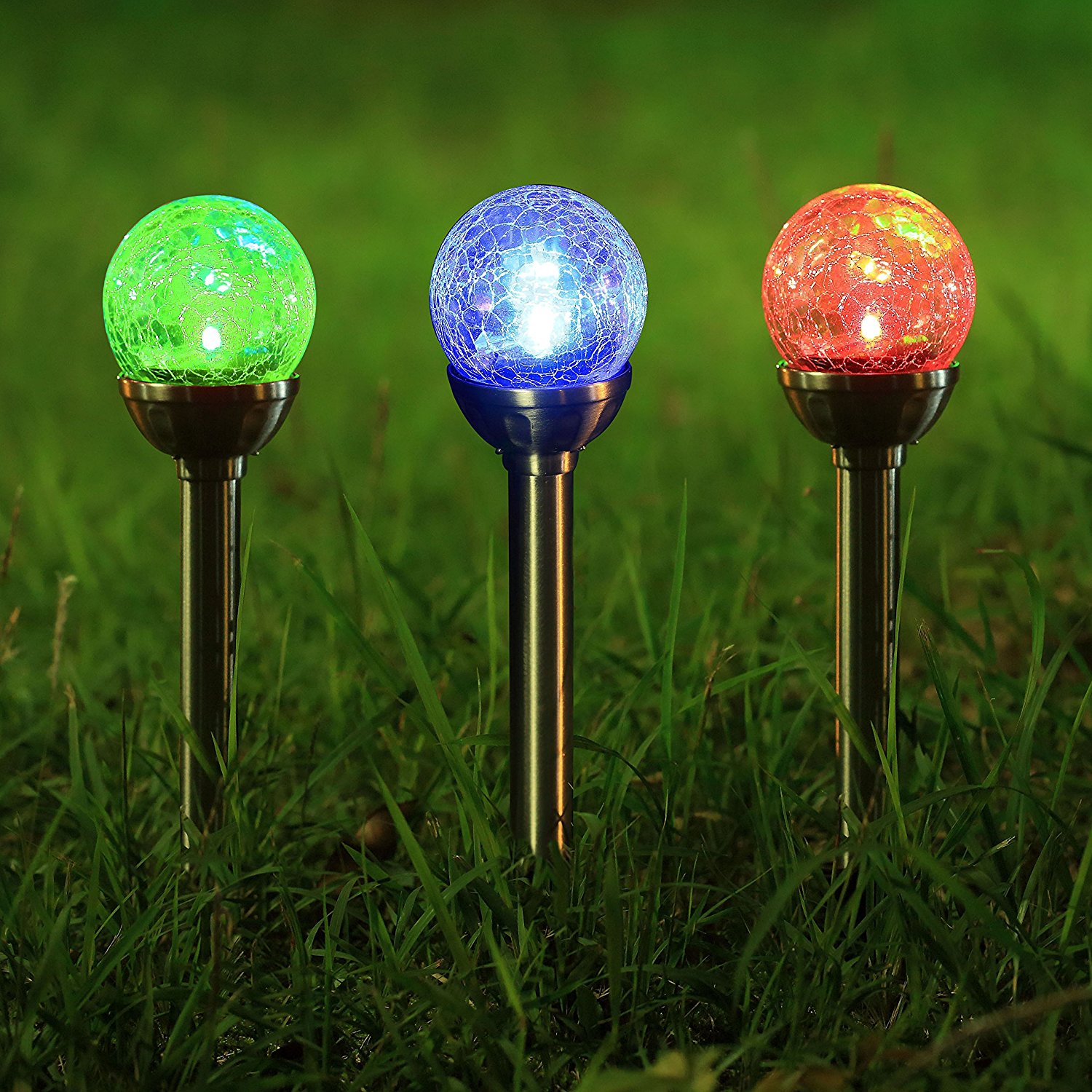 Solar Pathway Lights Crackle Glass Globe Solar Lights Outdoor Color