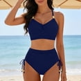 thumbnail image 2 of Babcutegg Women's Solid Color Bikini Set 2 Piece Lace Up Swimsuit Casual Fashion Bathing Suit Navy Size S, 2 of 7