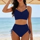 thumbnail image 1 of Trajes de baño Tankini Amzcrzy para mujer, trajes de baño, trajes de baño Bikini Conjunto de traje de baño con cordones de color sólido casual y de moda para mujer Azul marino, 2XL, 1 of 6