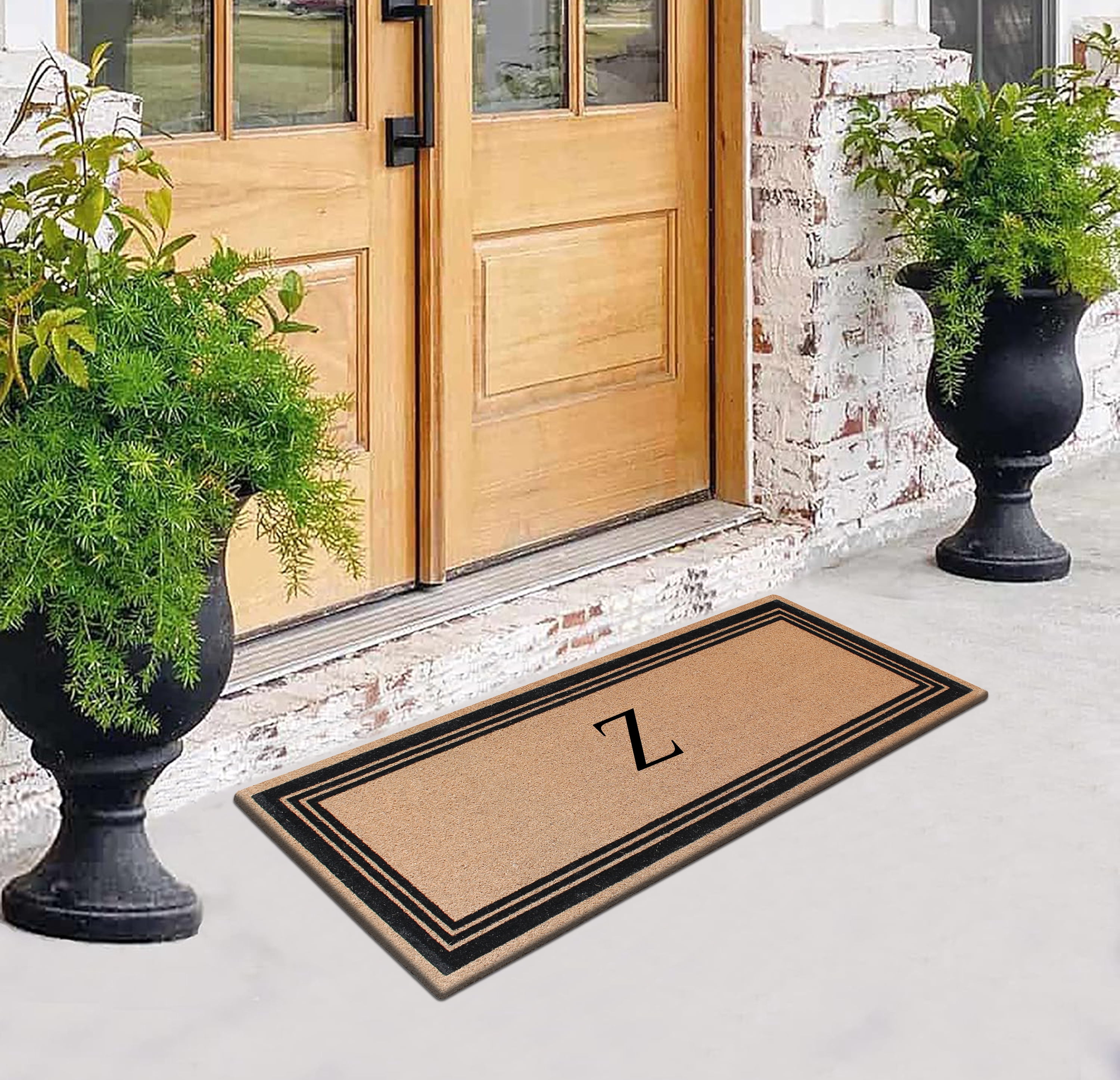A1HC Natural Coir Flock Monogrammed Door Mat for Front Door, 24x57, Anti-Shed Treated Durable Doormat Outdoor Entrance, Heavy Duty, Thin Profile, Easy to Clean, Long Lasting, Front Door Entry Doormat