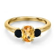 thumbnail image 3 of Gem Stone King 18K Yellow Gold Plated Silver Yellow Citrine and Black Onyx Engagement Ring for Women | 0.99 Cttw | Oval Checkerboard 7X5MM | Gemstone November Birthstone | Size 5, 3 of 6