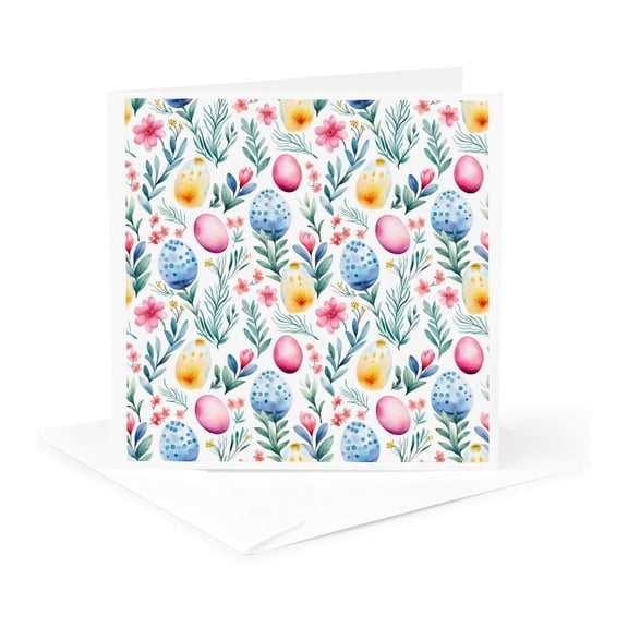 3drose, Marvelous Easter Pattern of Painted Eggs and Spring Flowers Gift, 1 Greeting Card with Envelope