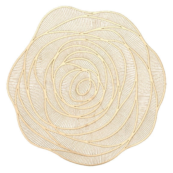 Gold Placemats, Round Metallic Pressed Vinyl Table Mats Durable Hollow Out Flower Place Mats for Kitchen And Dining Table Mats, Wedding Holiday Party Table Decor Ciozy