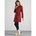 thumbnail image 4 of DARING DIVA Women's Double Breasted Slant Pocket Button Down Belted Coats Dark Red S, 4 of 6
