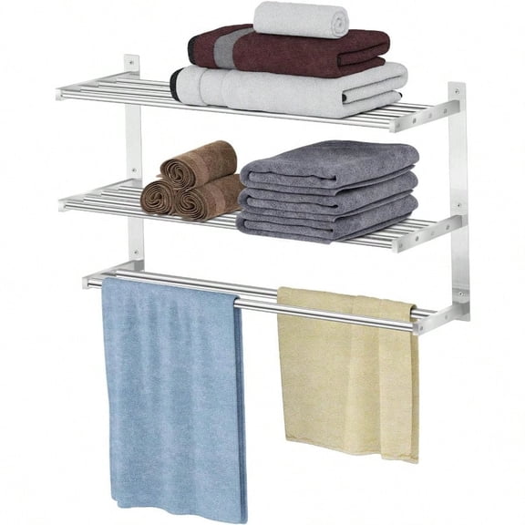Towel Rack with Shelf 24 inch 3 Tier Towel Racks for Bathroom Wall Mounted Stainl Steel Bathroom Shelf with Double Towel Bars Hotel Bath Towels Storage Brushed Nickel